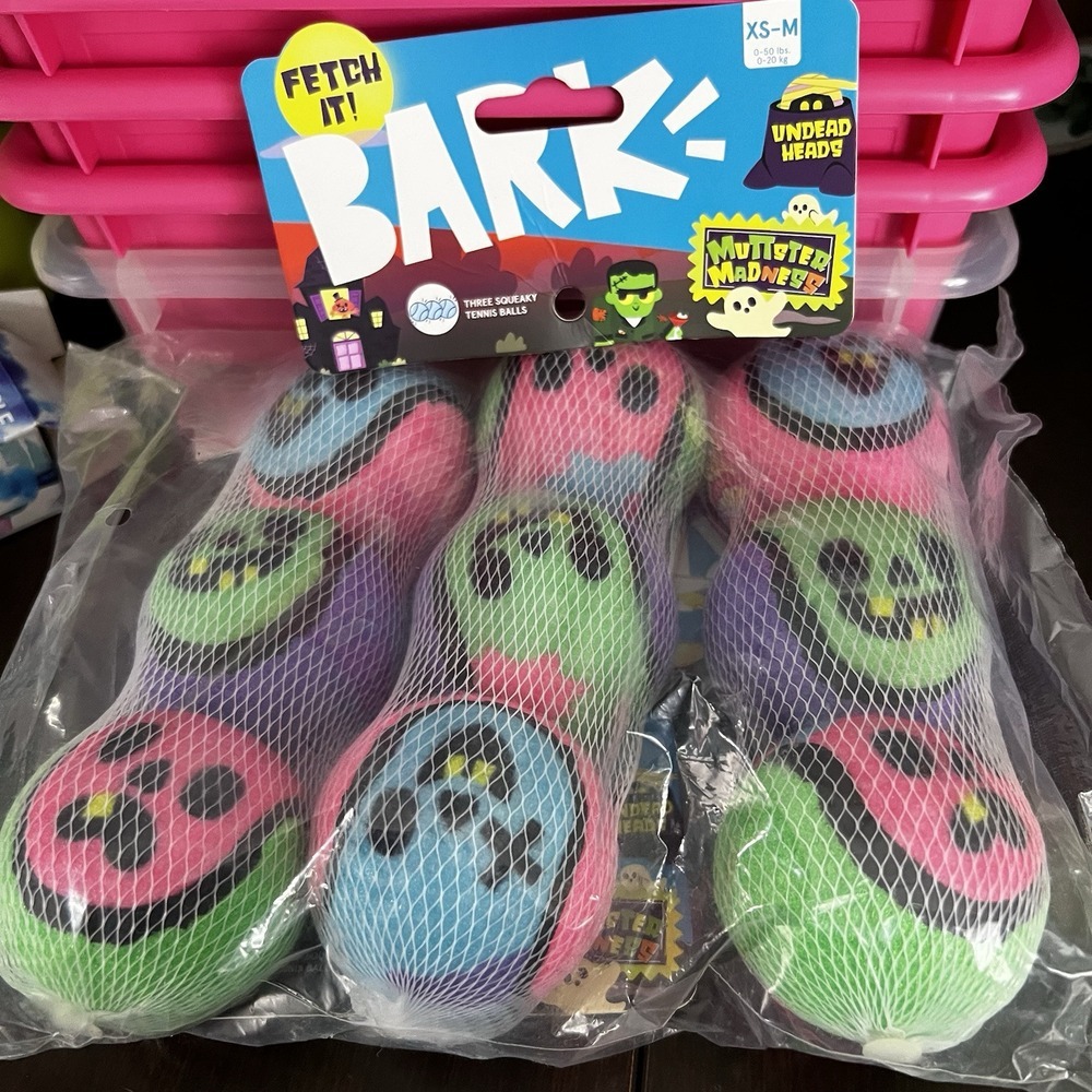 Bark Box 3‎ Packs Of 3 Muttster Madness Zombie Undead Head Ball Dog Toy XS-M NWT